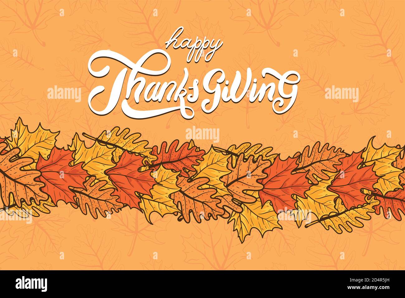 happy thanksgiving day celebration lettering with autumn leafs vector ...