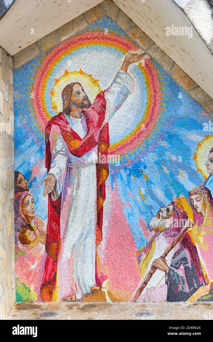 Medjugorje, BiH. 2016/6/5. Mosaic of the Proclamation of the Kingdom of God and the call to conversion as the Third Luminous Mystery of the Rosary. Stock Photo