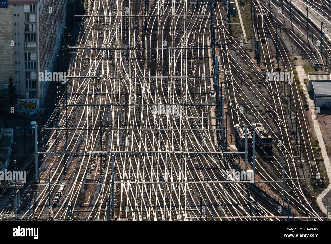 Railway tracks, Montparnasse station, Paris France. Stock Photo