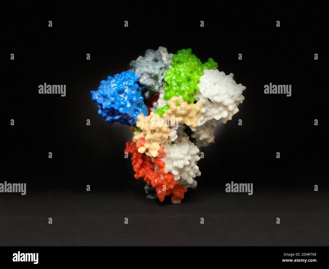 3D print of a spike protein on the surface of SARS-CoV-2—also known as 2019-nCoV, the virus that causes COVID-19, spike proteins cover the surface of Stock Photo