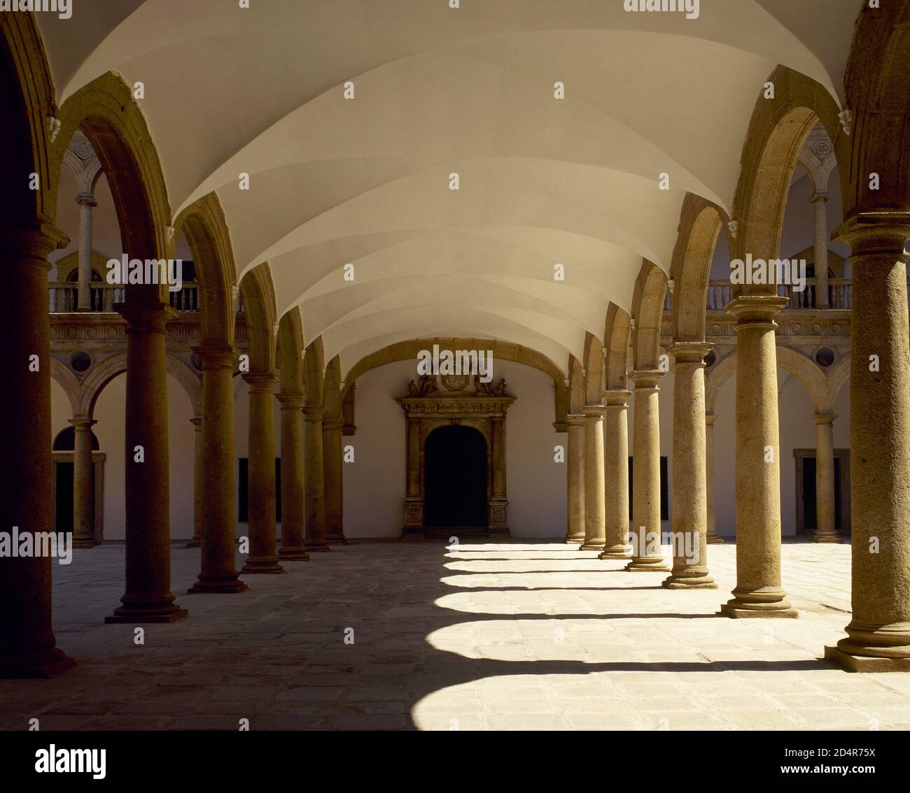 Spain, Castile-La Mancha, Toledo. Hospital de Tavera or Hospital de San Juan Bautista. It was built in Renaissance style between 1541 and 1603 by order of the Cardinal Tavera. The hospital was dedicated to John the Baptist. Central detail of the double courtyard. Stock Photo