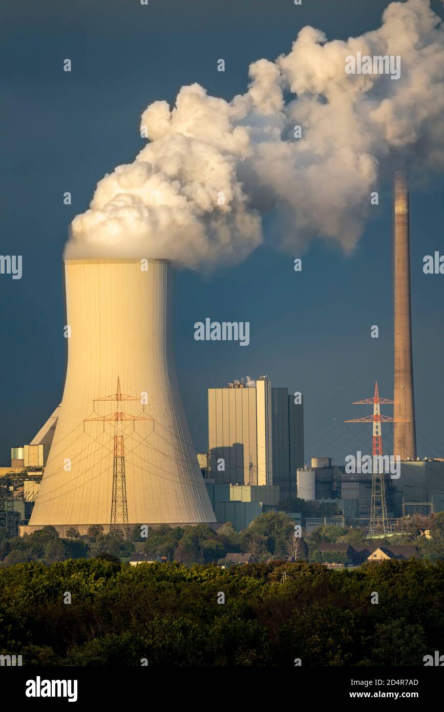 Cooling tower of the coal-fired power plant Duisburg-Walsum, operated by STEAG and EVN AG, 181 meters high, power plant block 10, steam cloud, Duisbur Stock Photo