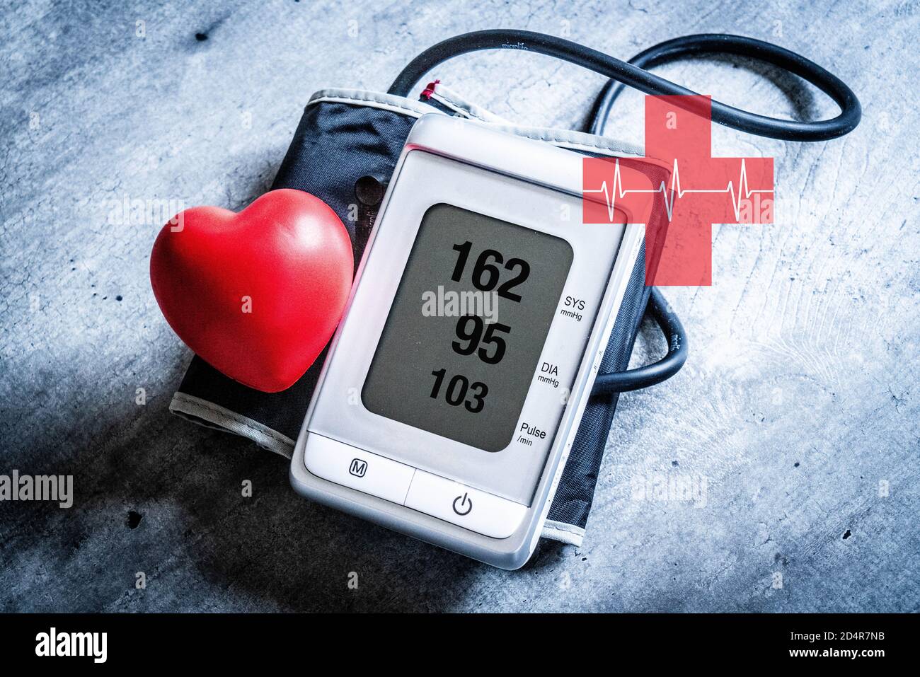Plastic hearts and tensiometer. Stock Photo