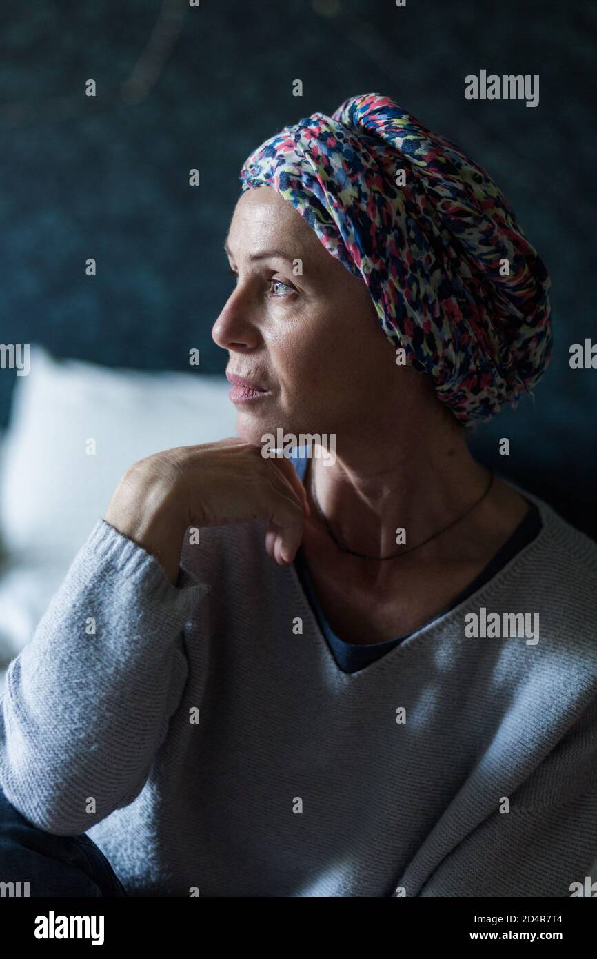 Woman undergoing chemotherapy. Stock Photo