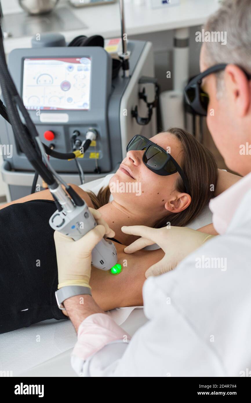 Permanant hair removal with laser. Stock Photo