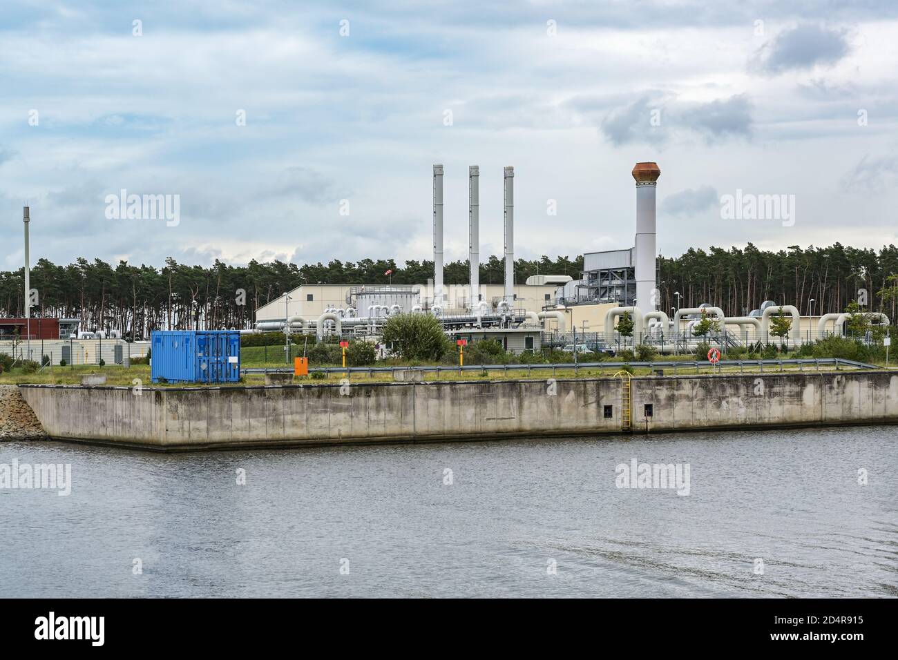 Nord stream pipeline landfall at the industrial port in Lubmin near Greifswald, natural gas pipeline through the Baltic Sea from Russia to Germany, cl Stock Photo
