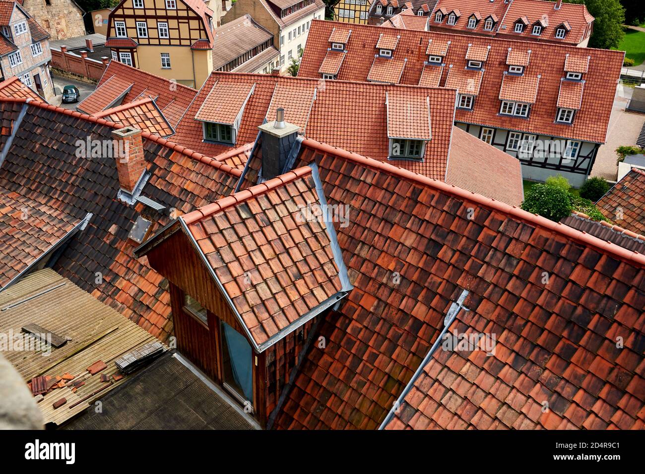 top view on medieval town with red roof tiles Stock Photo - Alamy