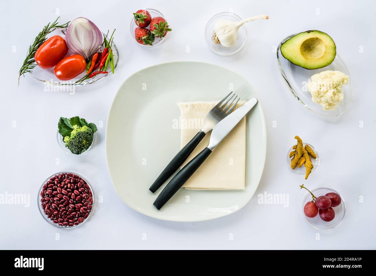 Assortment of food recommended in prevention of cancer. Stock Photo