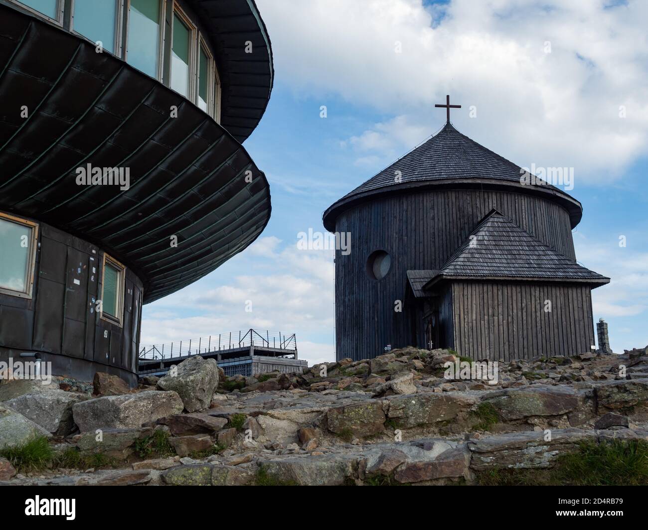Chapel and observatory building at the top of Sniezka mountains. Karkonosze National Park, Poland Stock Photo