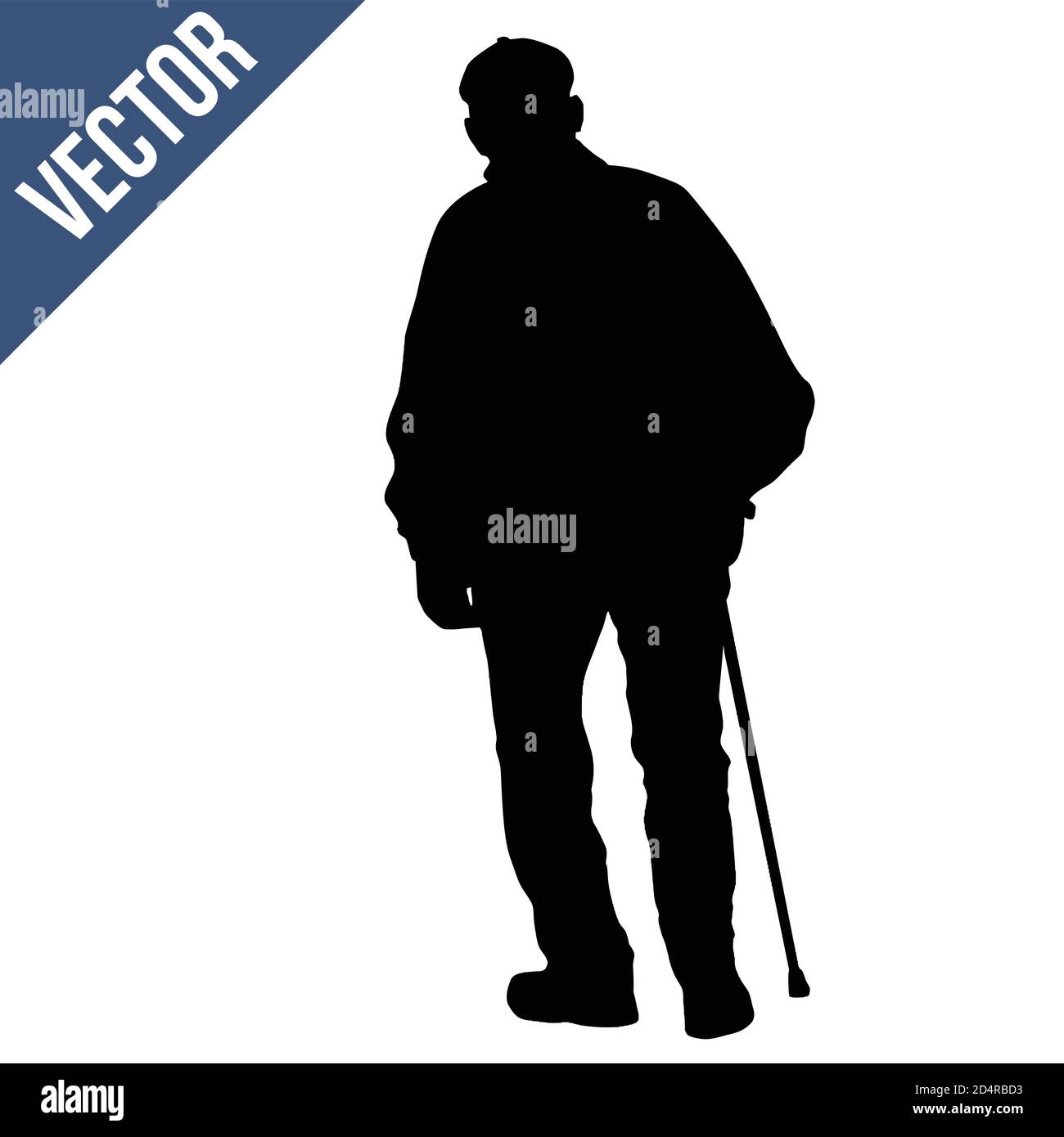 Old man silhouette with stick on white background, vector illustration ...