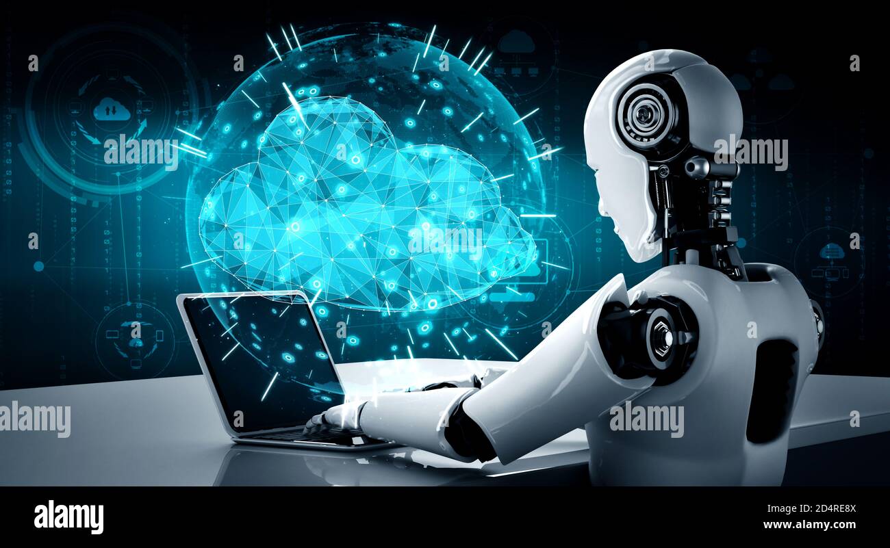 AI robot using cloud computing technology to store data on online server .  Futuristic concept of cloud information storage analyzed by machine Stock  Photo - Alamy