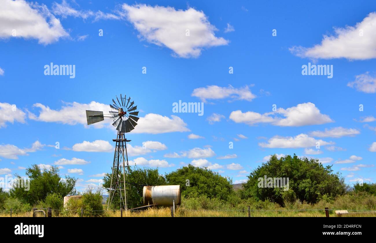 Windmill in South Afircan bushveld Stock Photo