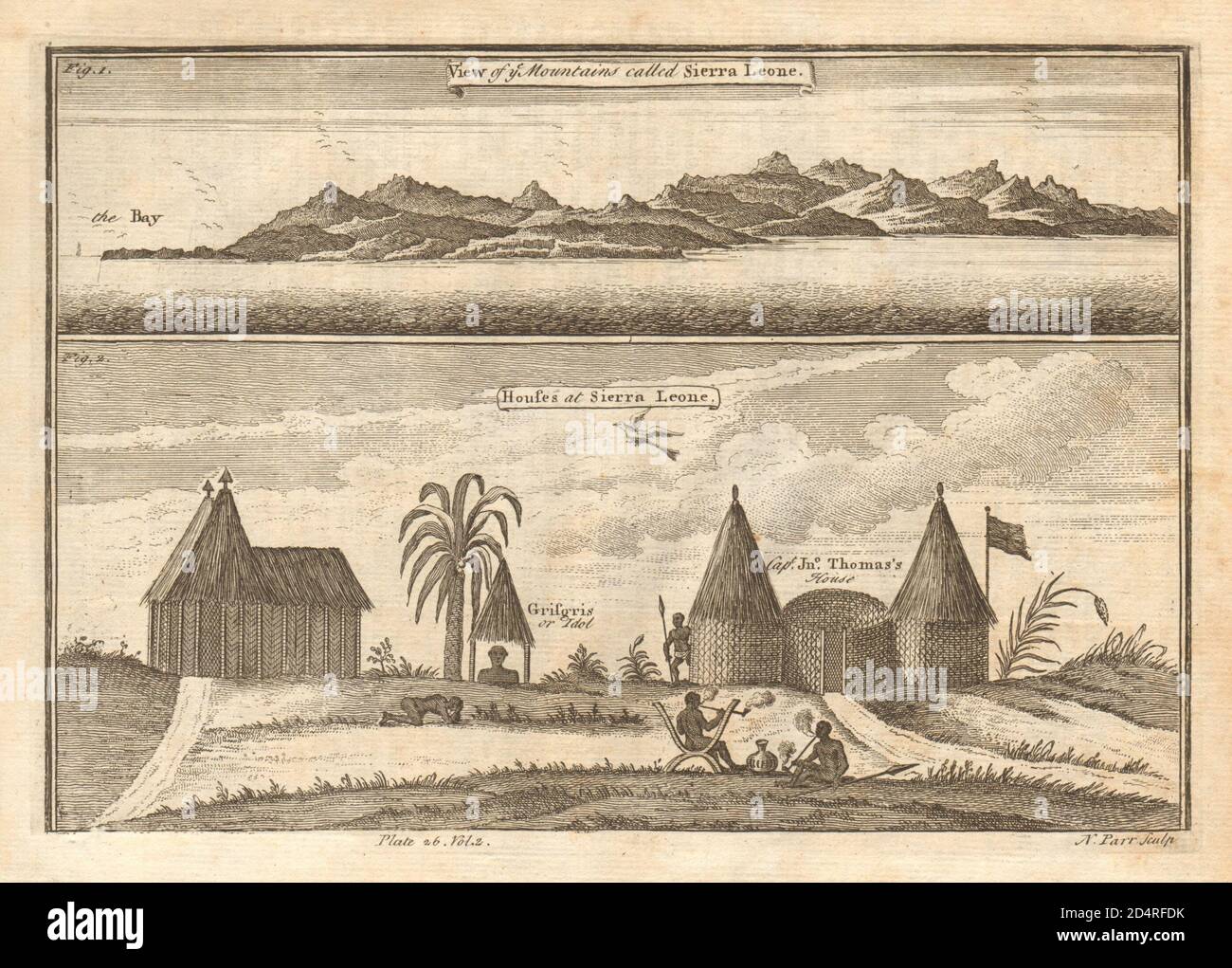 1745 engraving Mountains and Houses of Sierra Leone 1745 engraving Mountains and Houses of Sierra Leone
