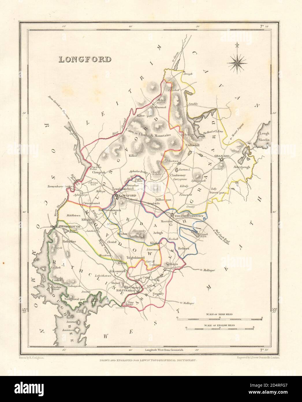 COUNTY LONGFORD antique map for LEWIS by DOWER & CREIGHTON. Ireland 1846 Stock Photo