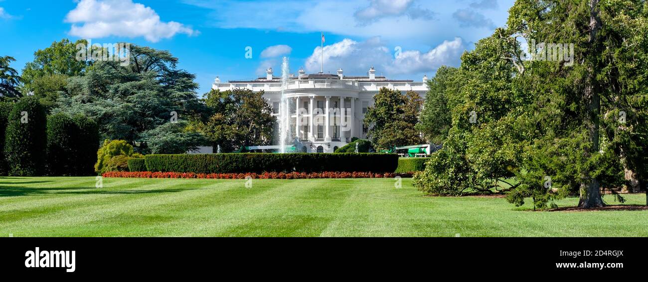 Panoramic view of the White House and the South Lawn in Washington D.C. Stock Photo