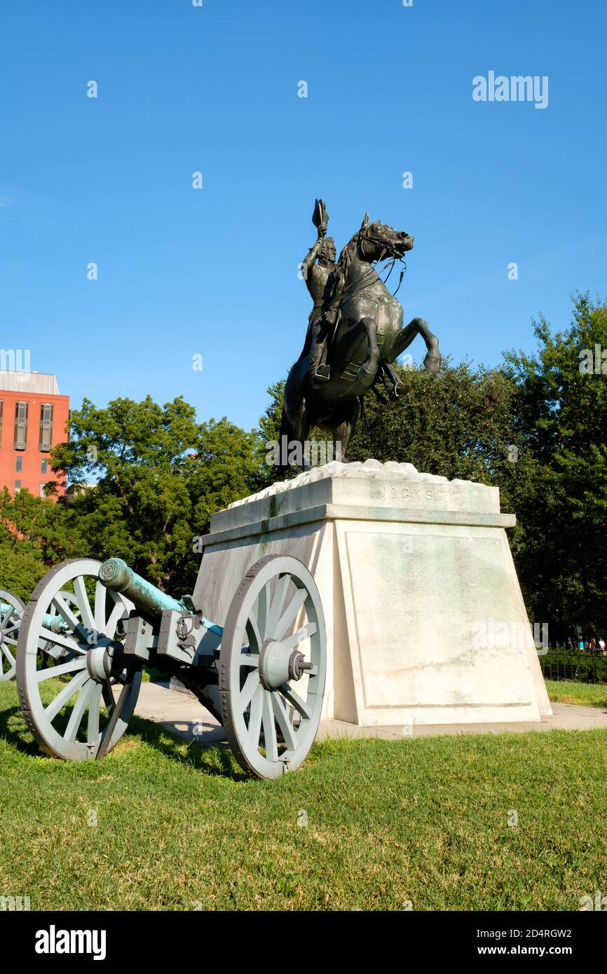 Equaestrian statue of president Andrew Jackson at Lafayette Square in Washington DC Stock Photo