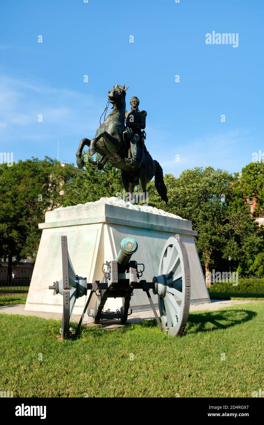 Equaestrian statue of president Andrew Jackson at Lafayette Square in Washington DC Stock Photo