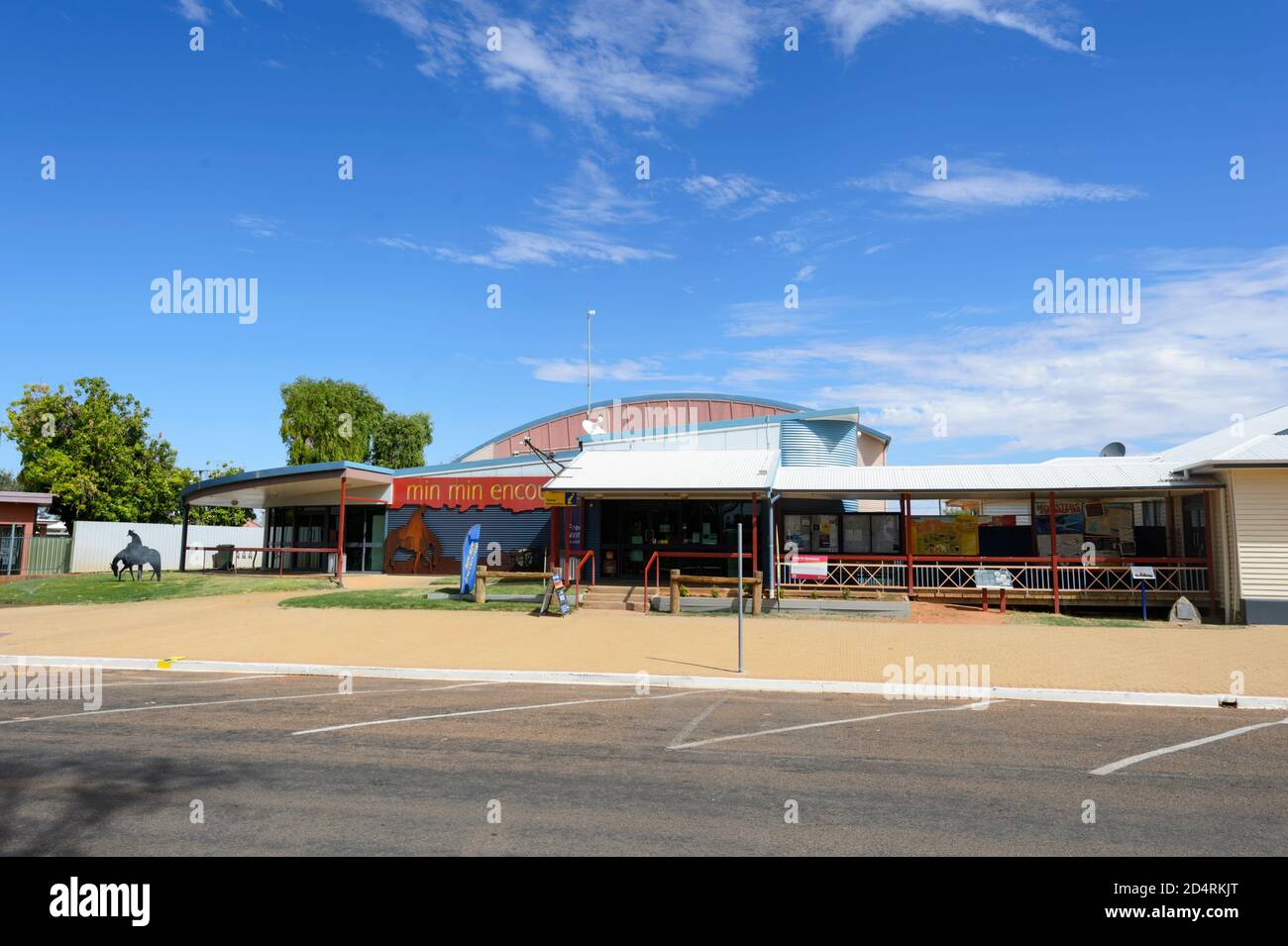 Boulia visitors' Centre advertising the Min Min Encounter show, Boulia, Queensland, QLD, Australia Stock Photo