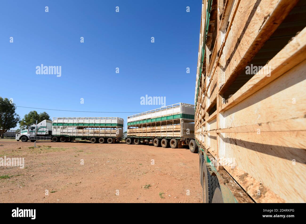A parked road train or cattle truck, Boulia, Queensland, QLD, Australia Stock Photo