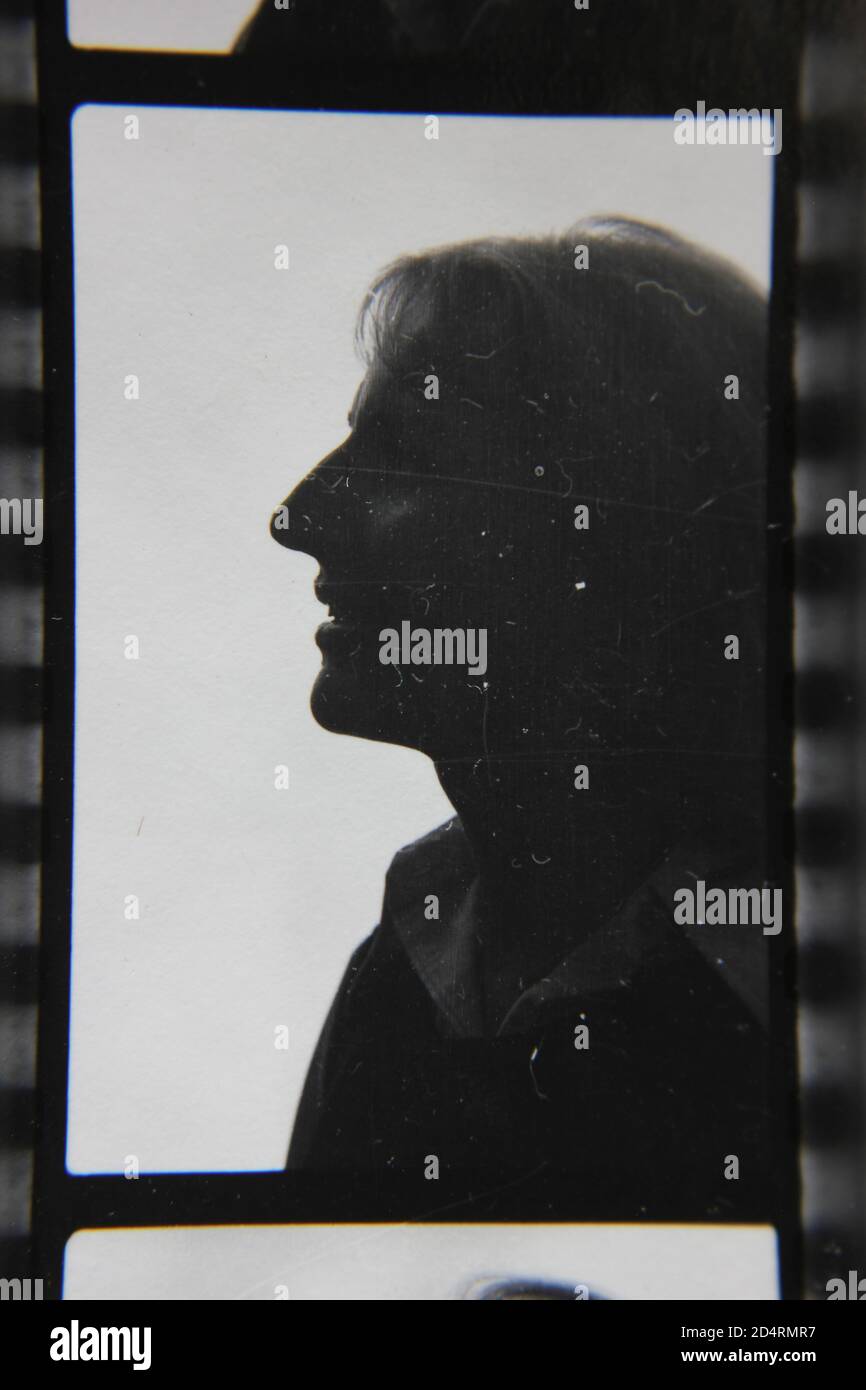 Fine 1970s vintage black and white photography of the left profile of a ...
