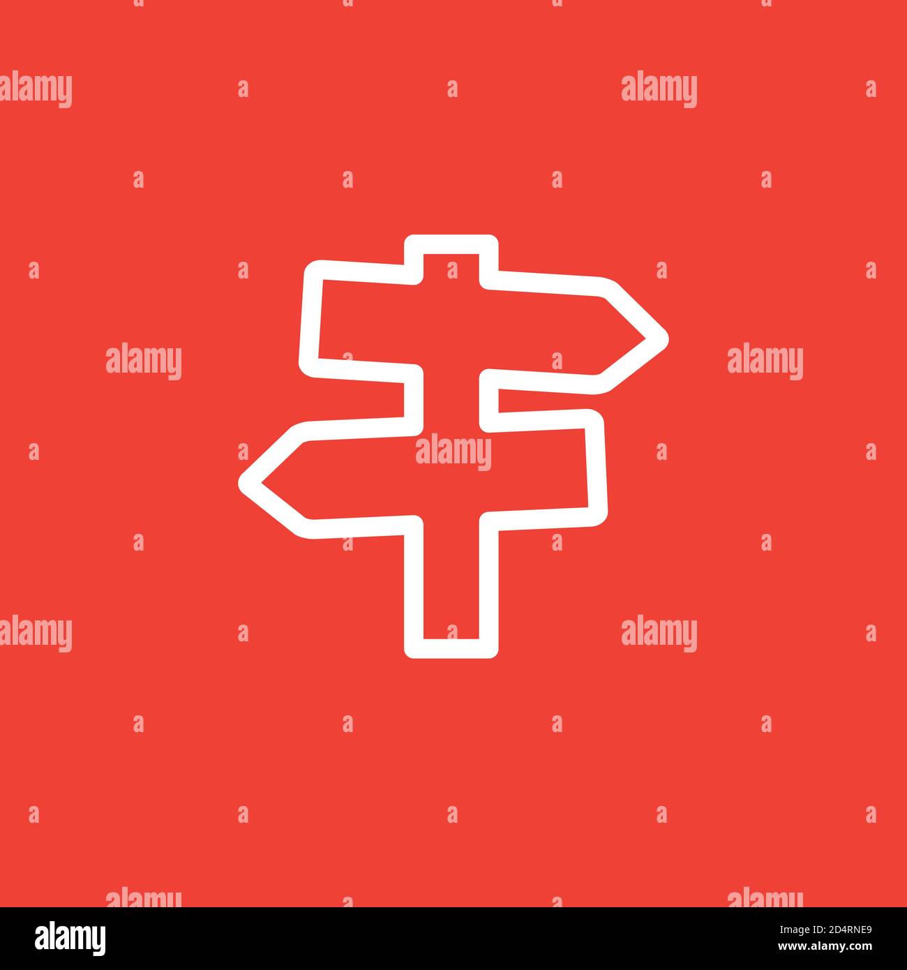 Signpost Line Icon On Red Background. Red Flat Style Vector ...