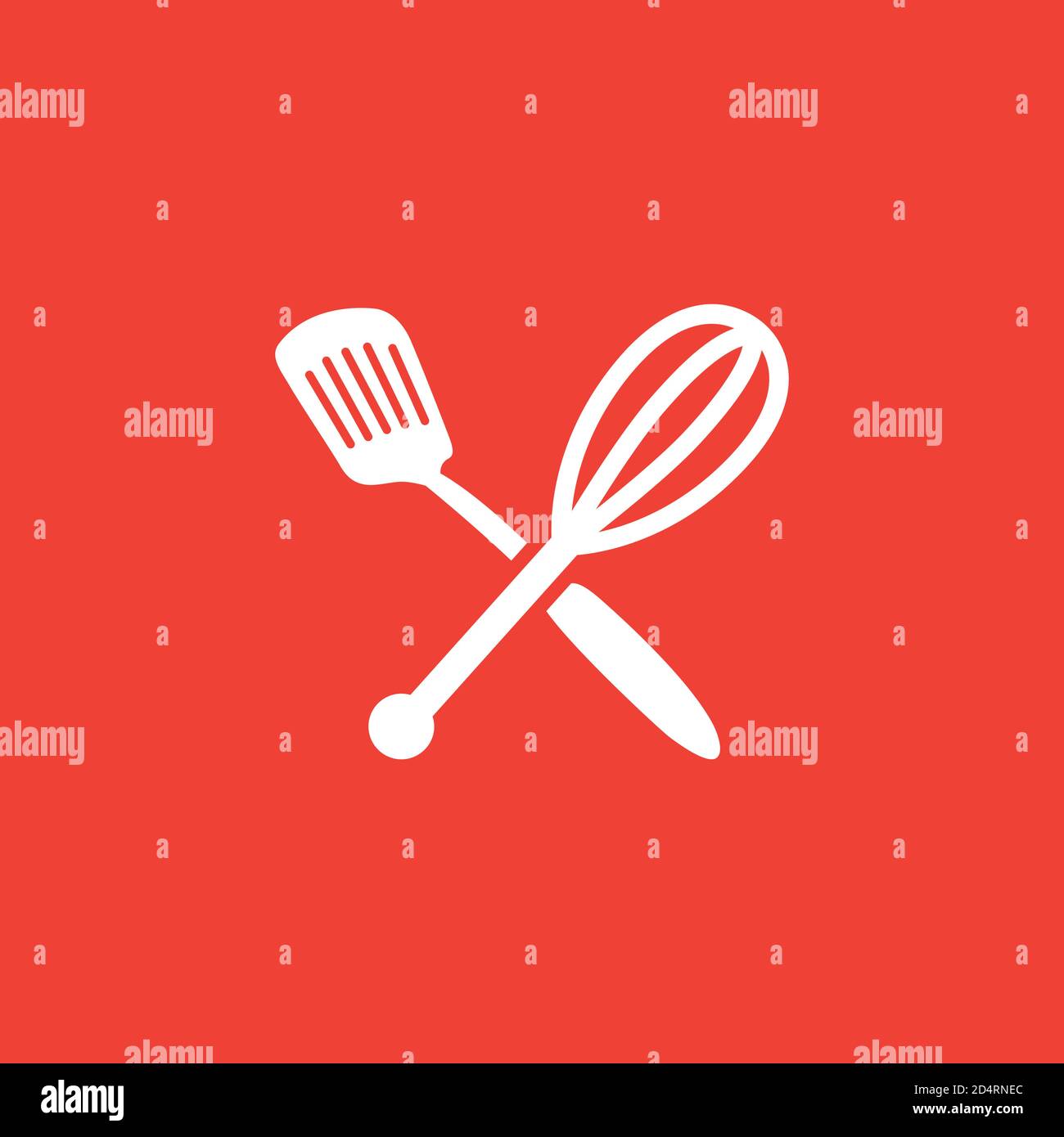 Spatula Whisk Icon On Red Background. Red Flat Style Vector Illustration. Stock Vector