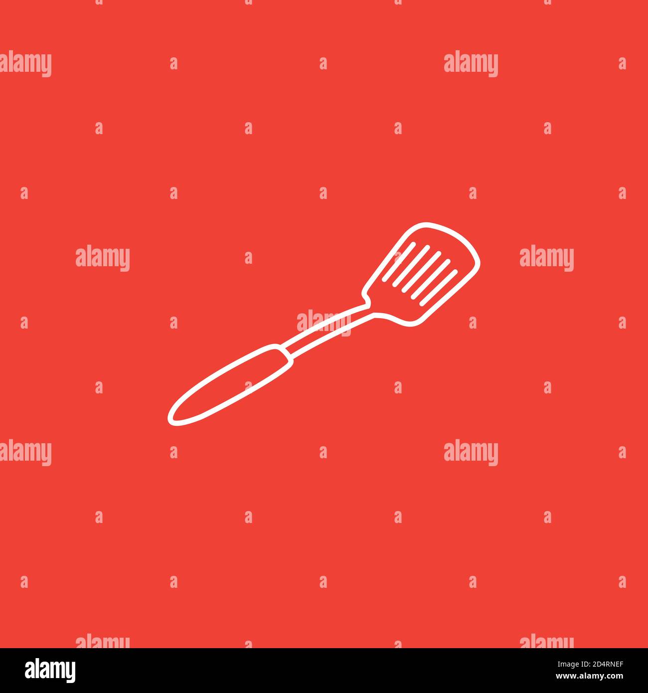 Spatula Line Icon On Red Background. Red Flat Style Vector Illustration