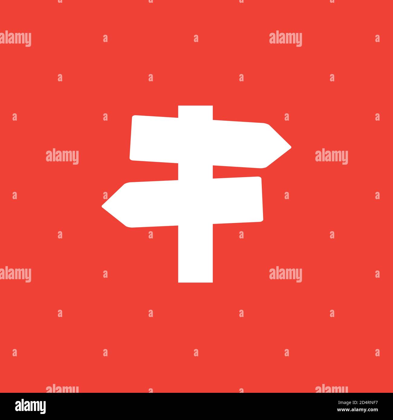 Signpost Icon On Red Background. Red Flat Style Vector Illustration. Stock Vector