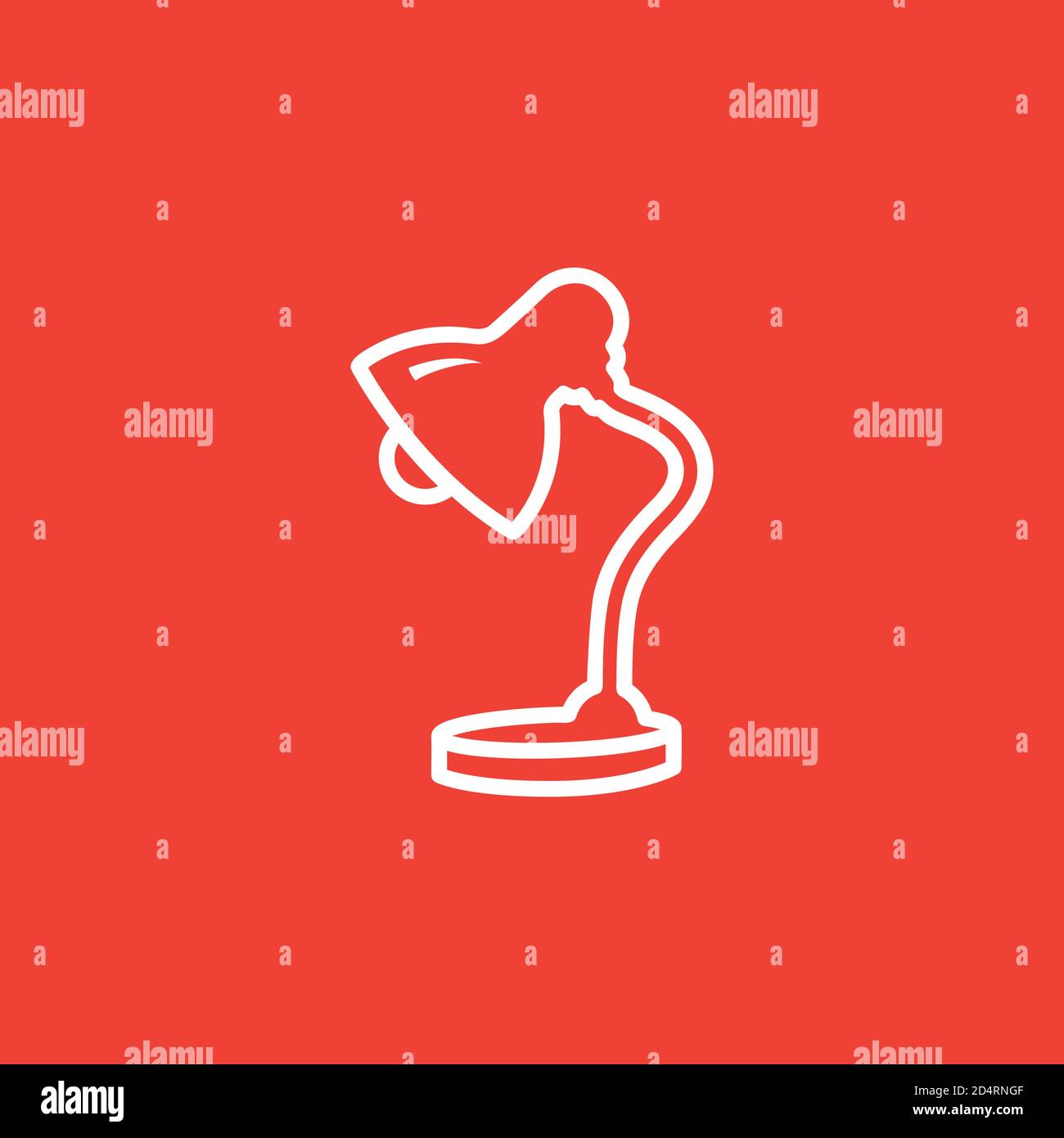 Table Lamp Line Icon On Red Background. Red Flat Style Vector Illustration. Stock Vector