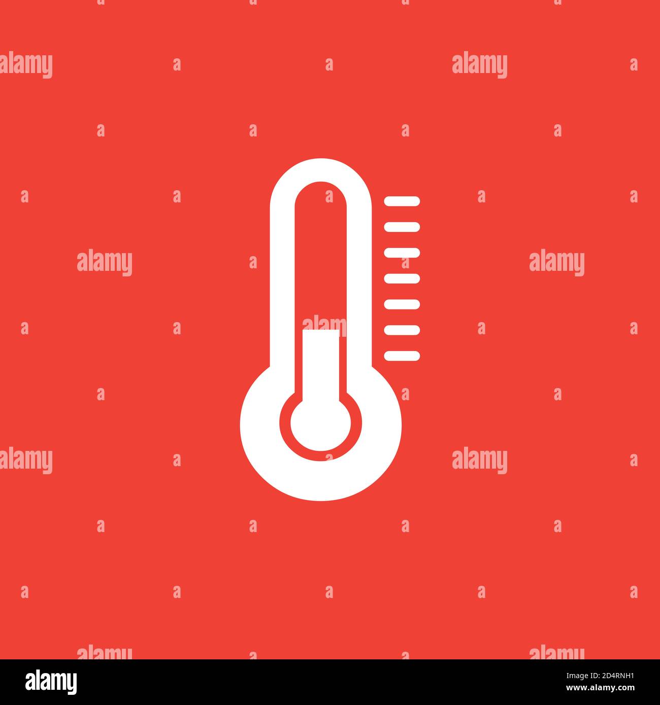 Thermometers Icon On Red Background. Red Flat Style Vector Illustration. Stock Vector