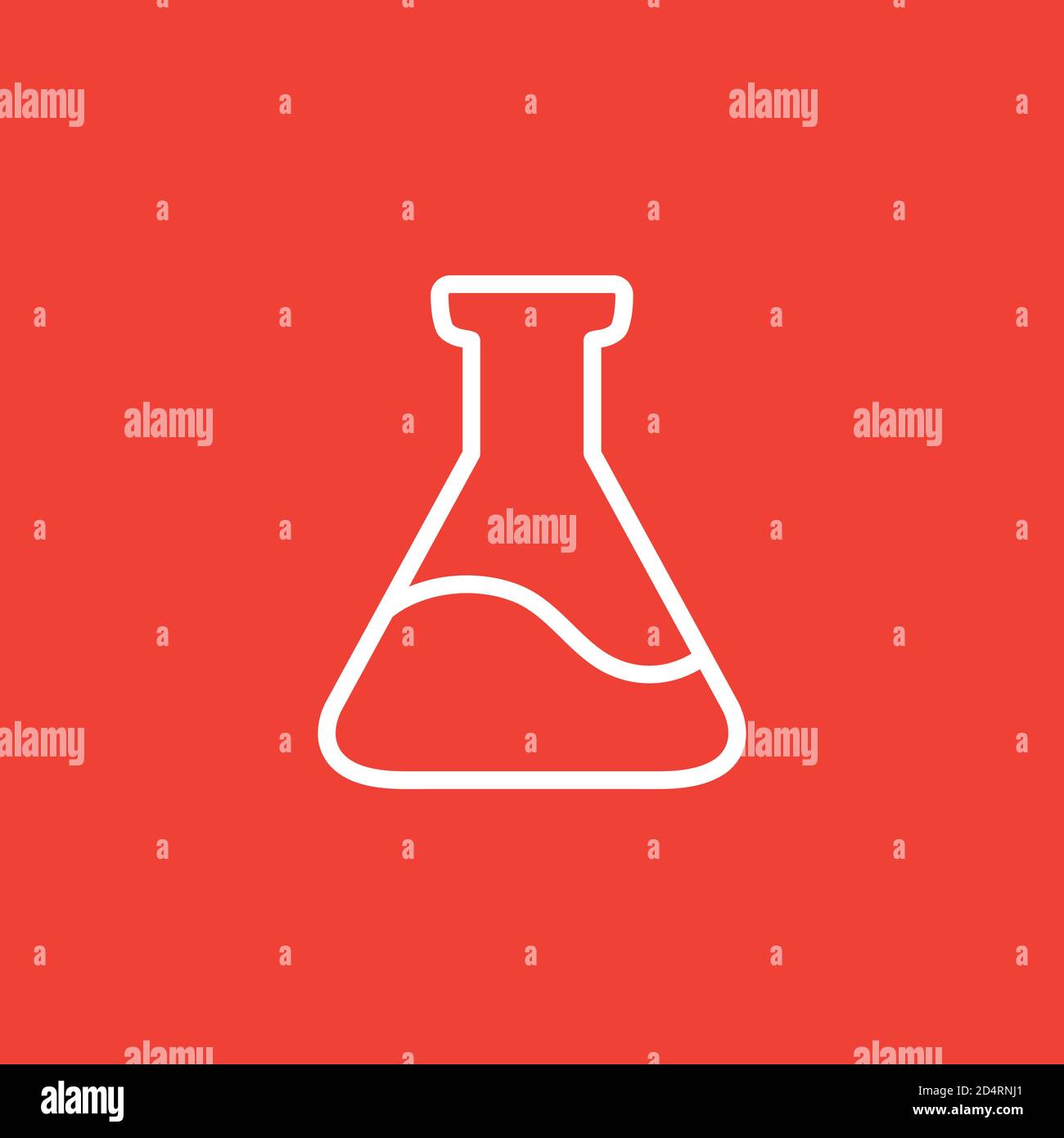 Test Tube Line Icon On Red Background. Red Flat Style Vector Illustration. Stock Vector