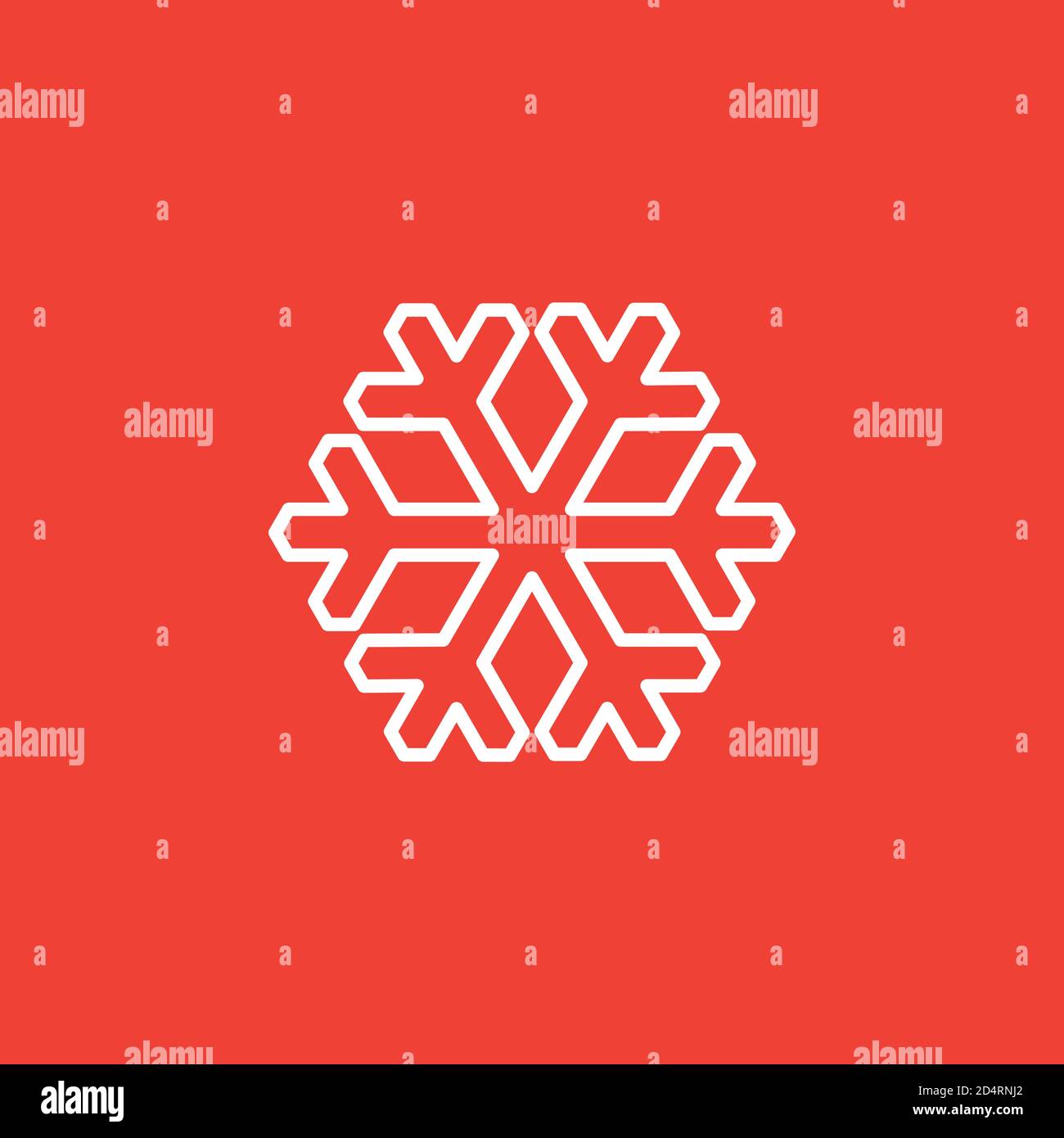 Snowflake Line Icon On Red Background. Red Flat Style Vector Illustration. Stock Vector