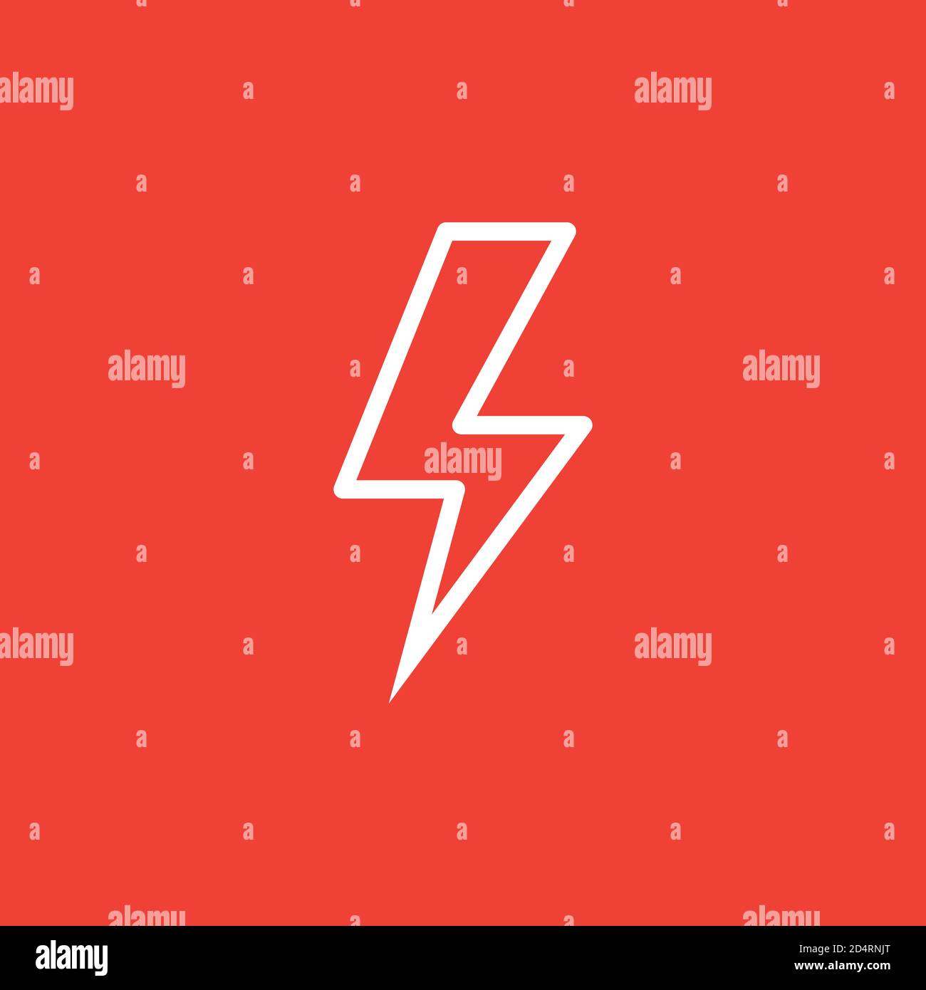 Thunderbolt Line Icon On Red Background. Red Flat Style Vector Illustration. Stock Vector