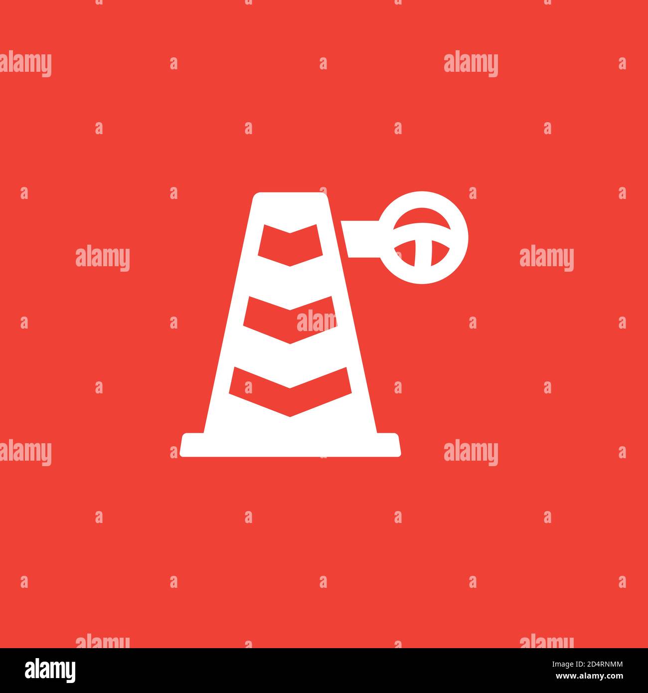 Traffic Cone Icon On Red Background. Red Flat Style Vector Illustration. Stock Vector