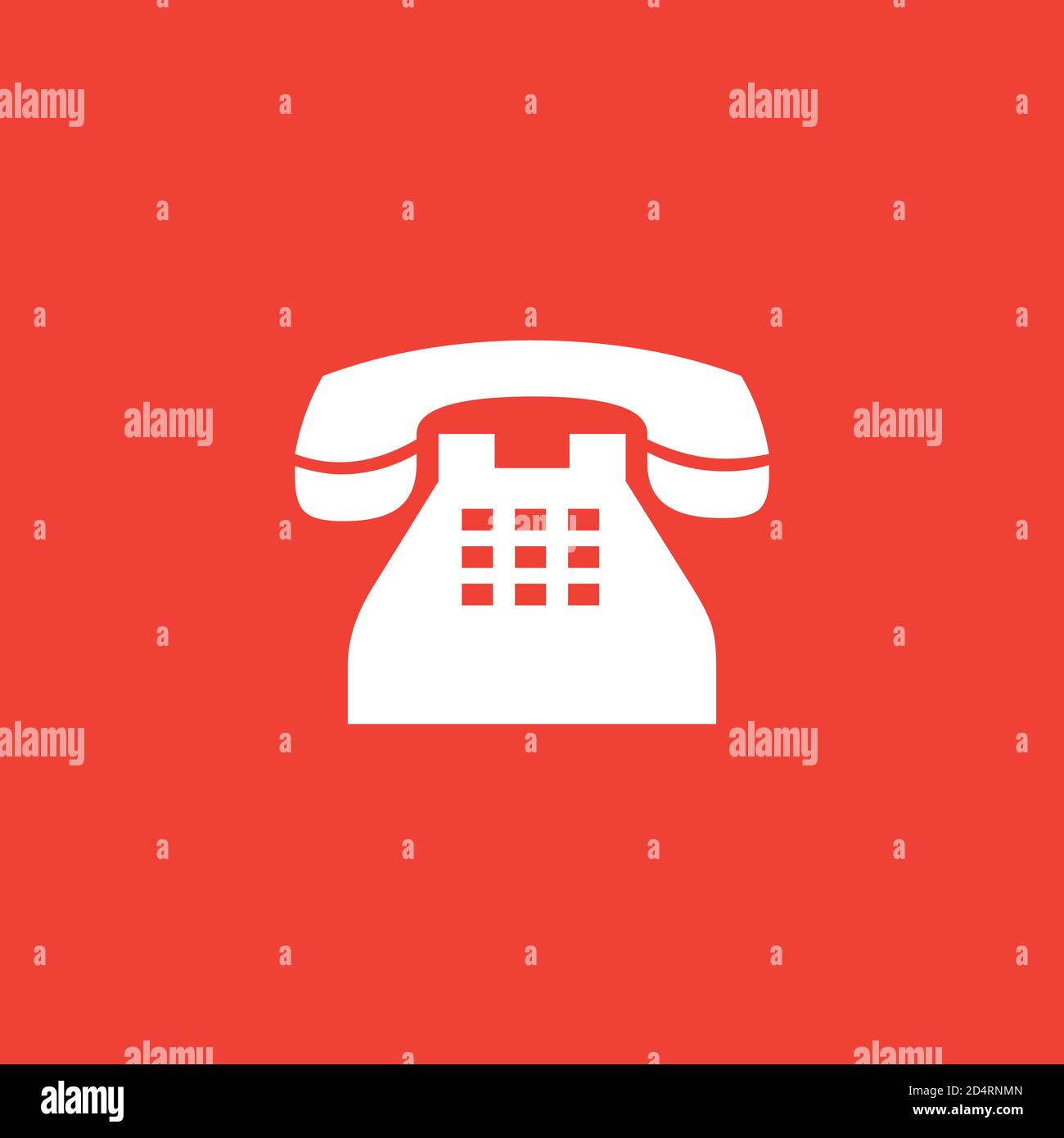 Telephone Icon On Red Background. Red Flat Style Vector Illustration