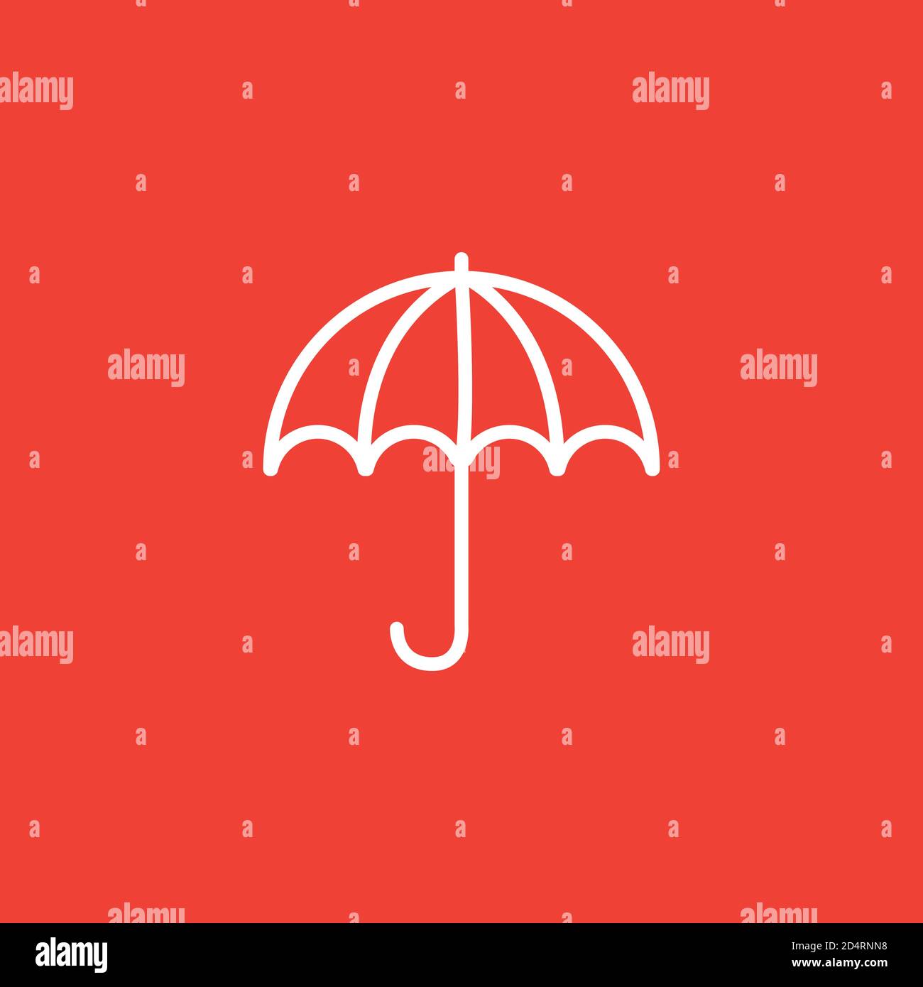 Umbrella Line Icon On Red Background. Red Flat Style Vector Illustration. Stock Vector