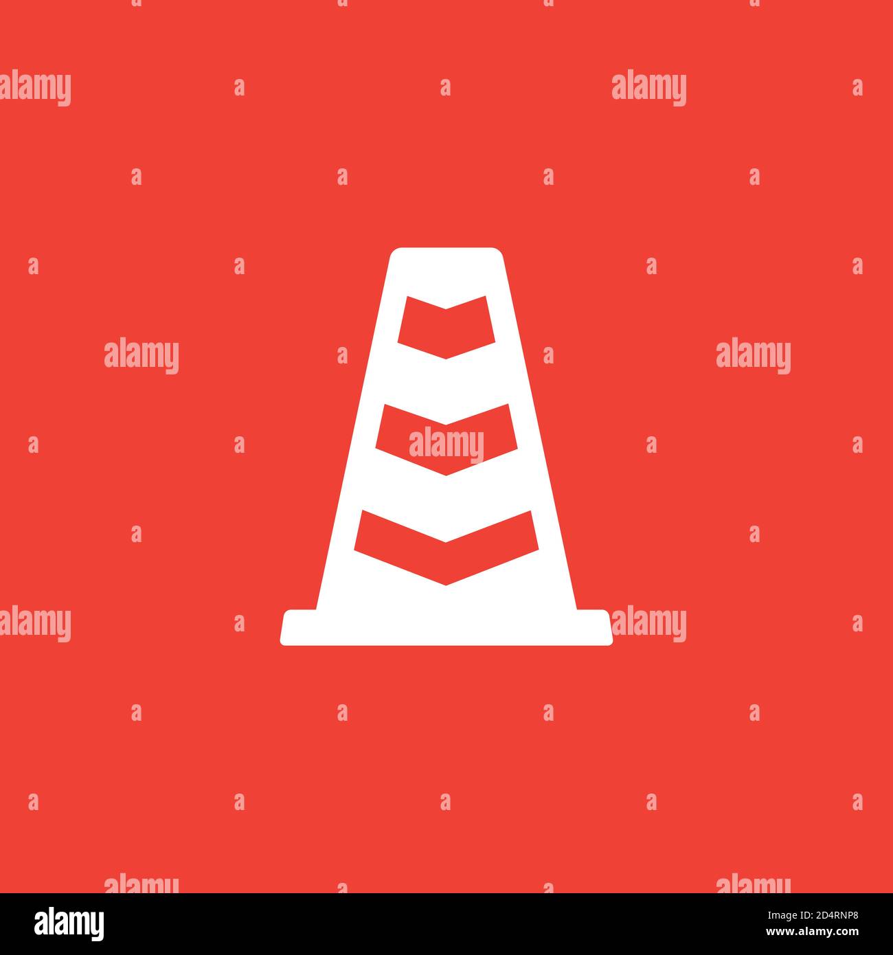 Traffic Cone Icon On Red Background. Red Flat Style Vector Illustration. Stock Vector