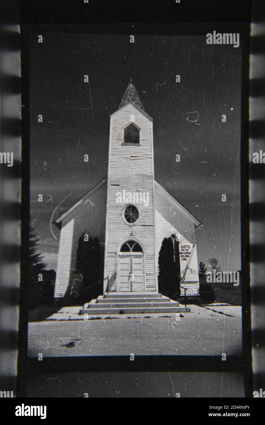 Fine 1970s vintage black and white photography of a country church with ...