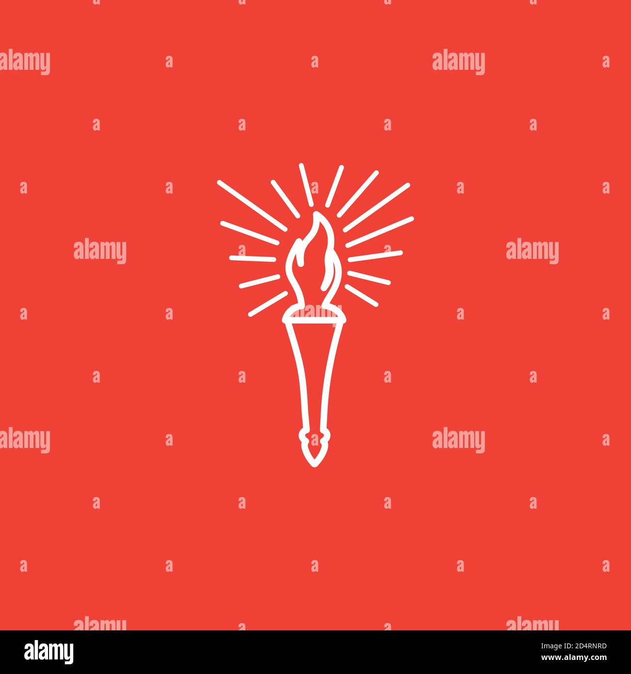Torch Line Icon On Red Background. Red Flat Style Vector Illustration. Stock Vector