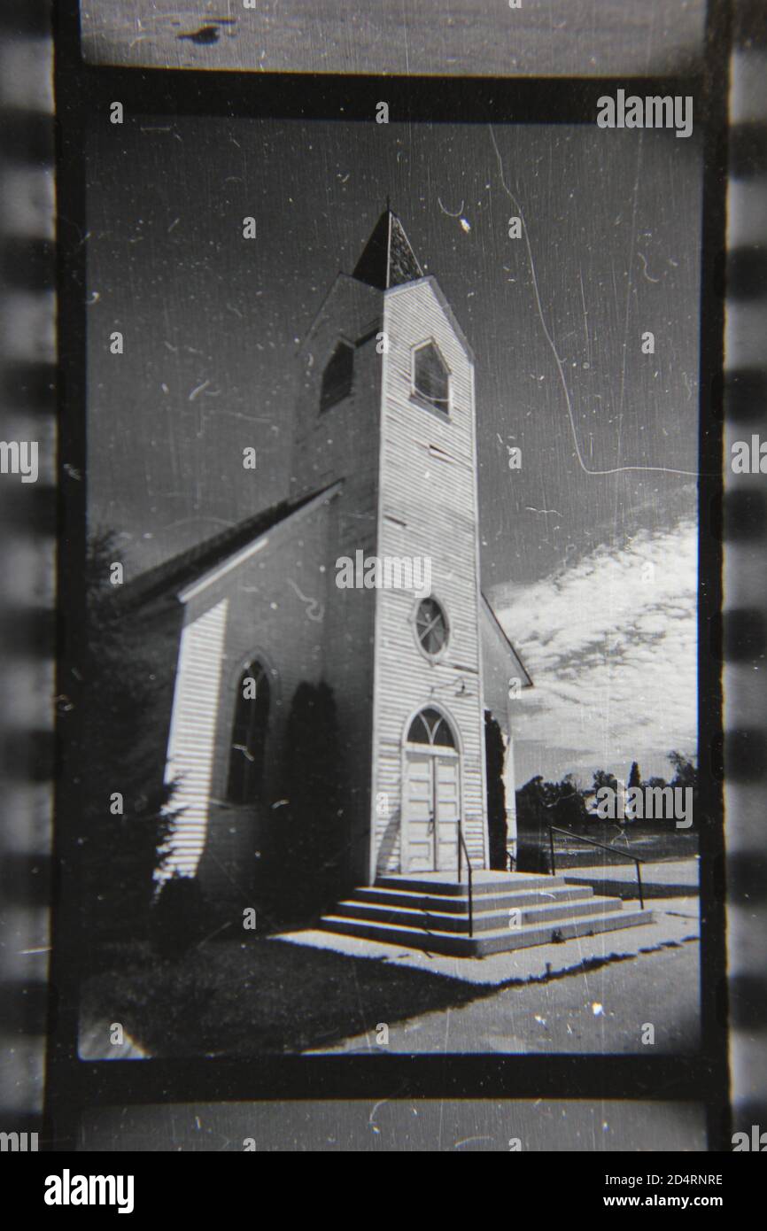 Fine 1970s vintage black and white photography of a country church with ...
