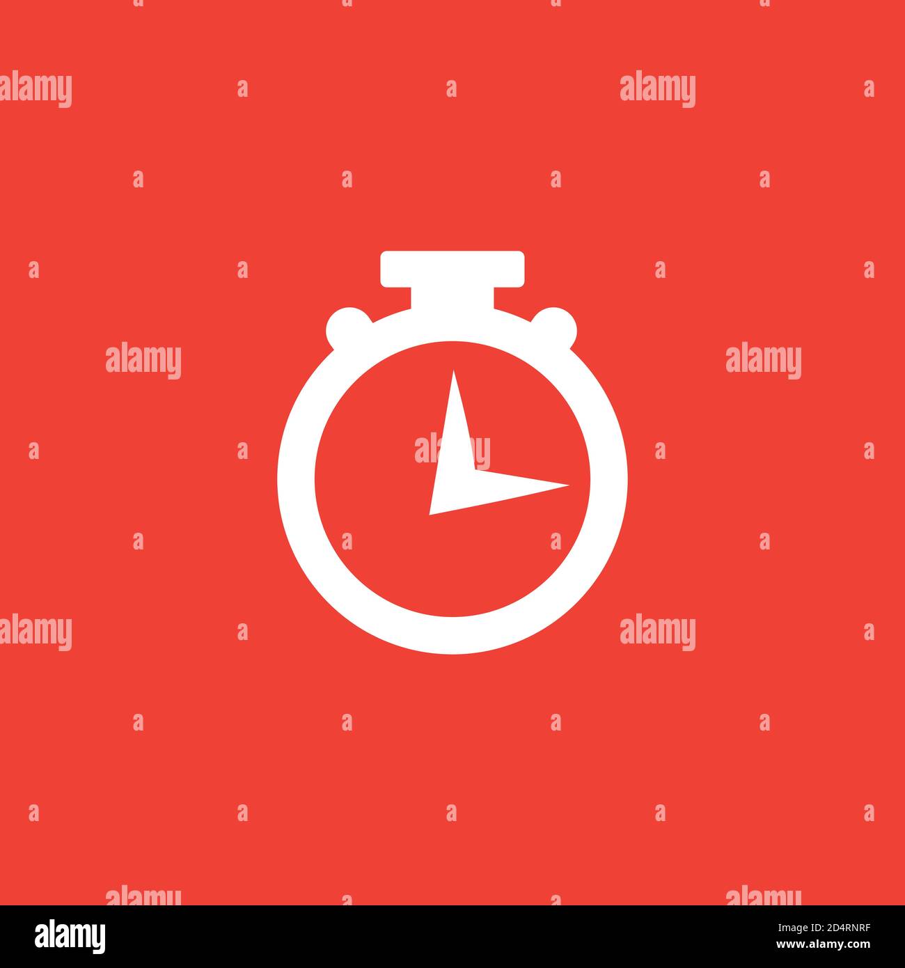 Stopwatch Icon On Red Background. Red Flat Style Vector Illustration. Stock Vector