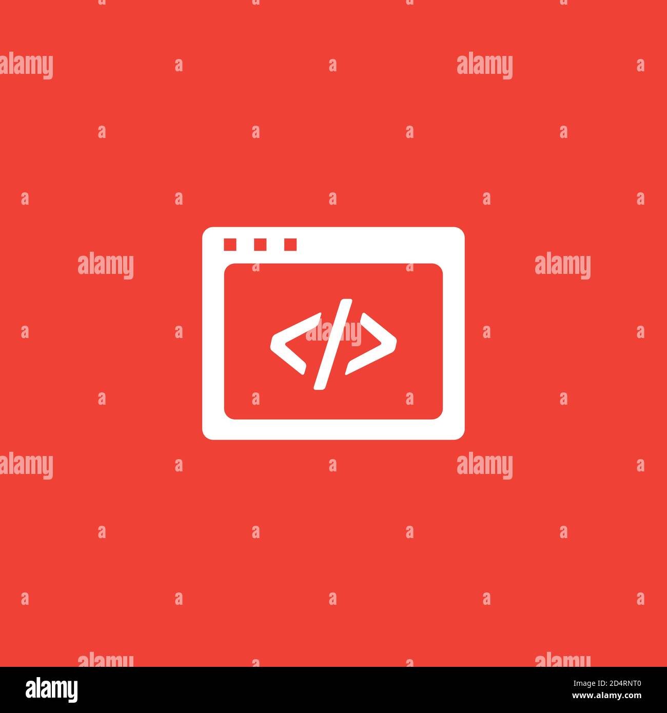 Web Page Code Icon On Red Background. Red Flat Style Vector Illustration. Stock Vector