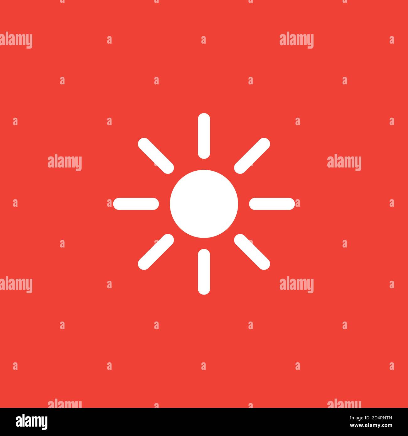 Sun Icon On Red Background. Red Flat Style Vector Illustration. Stock Vector