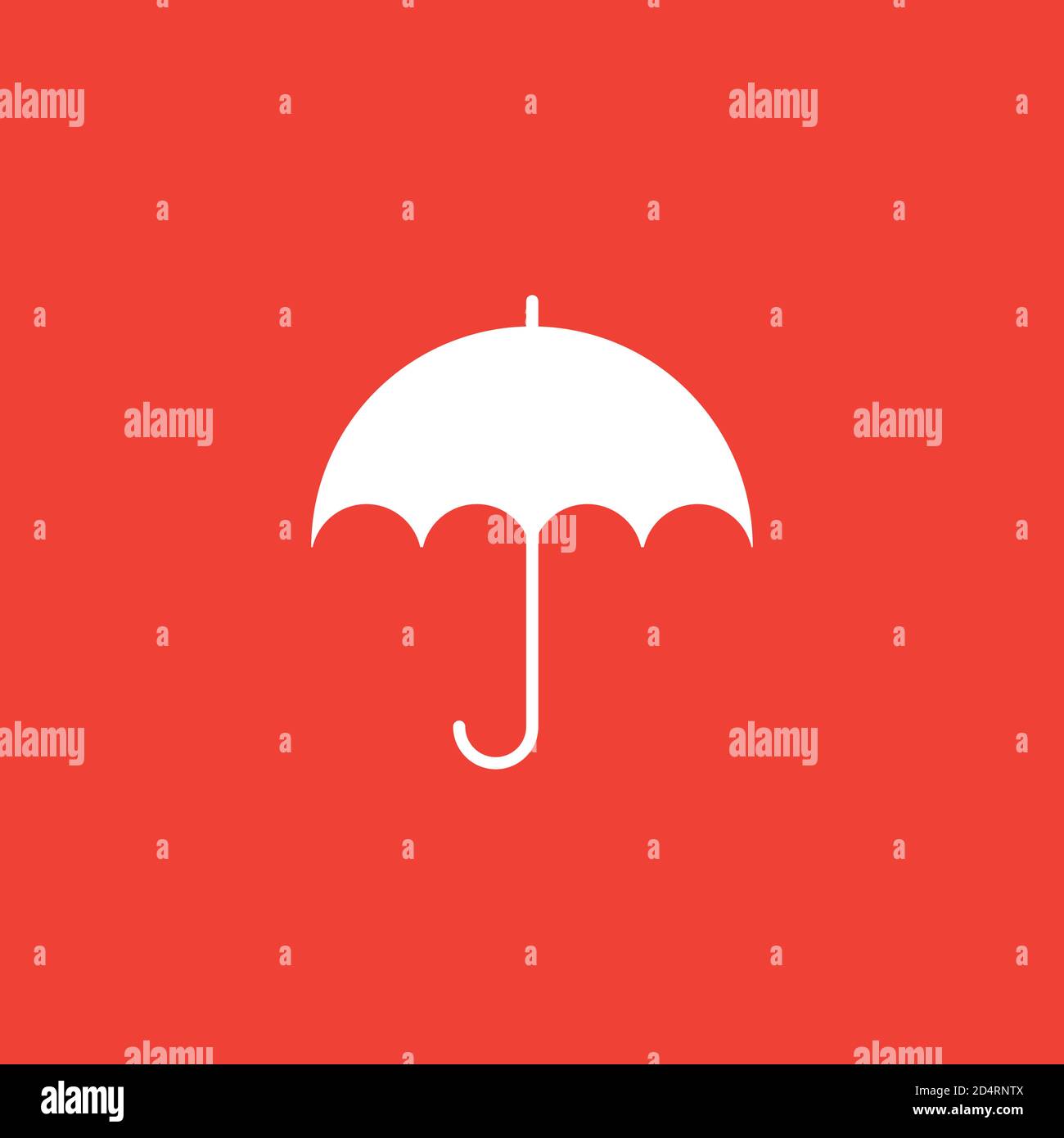 Umbrella Icon On Red Background. Red Flat Style Vector Illustration. Stock Vector