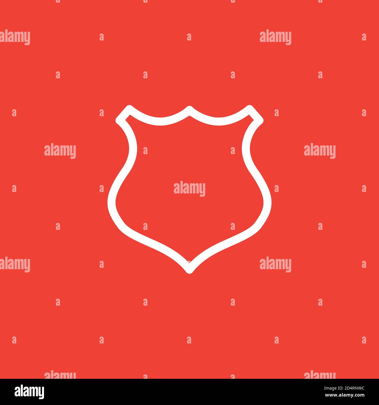 Shield Line Red Icon On Red Background. Red Flat Style Vector Illustration. Stock Vector
