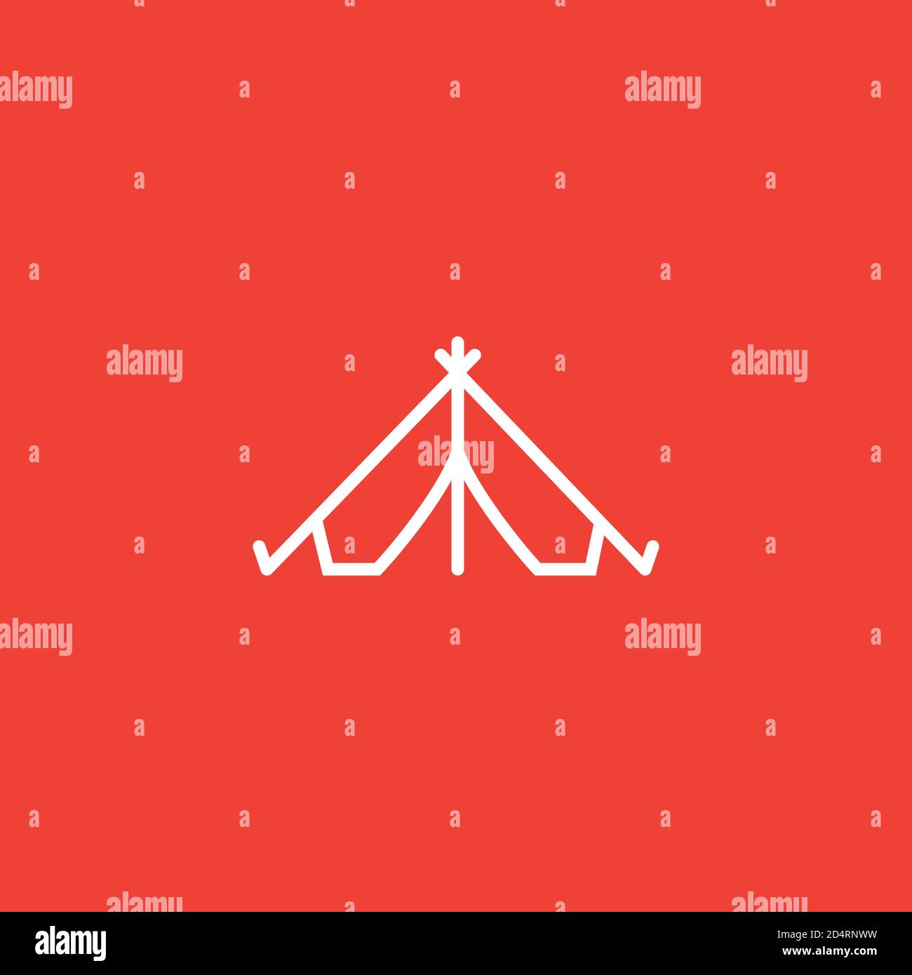 Tent Line Icon On Red Background. Red Flat Style Vector Illustration. Stock Vector