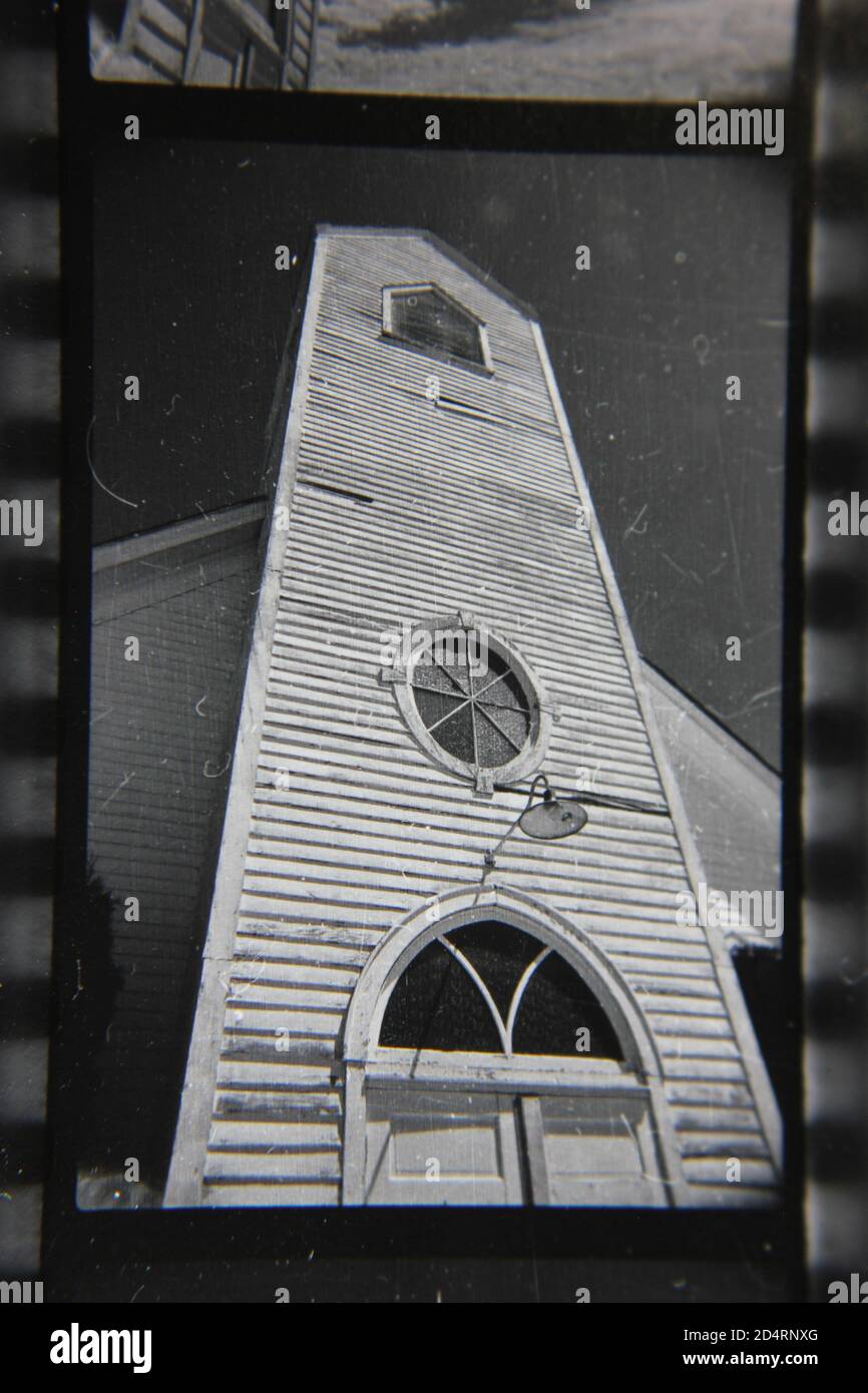 Fine 1970s vintage black and white photography of a country church with ...