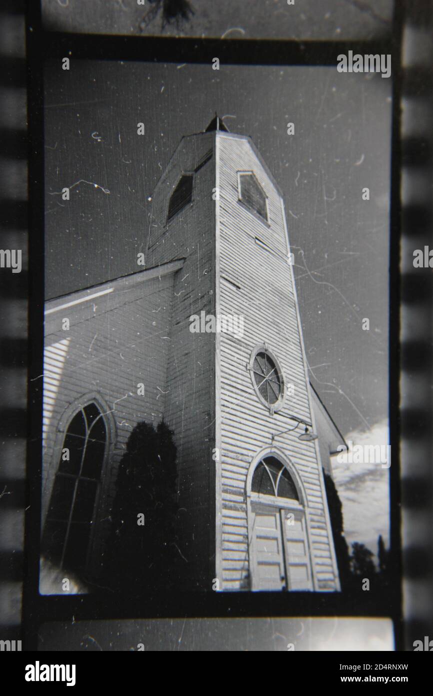 Fine 1970s vintage black and white photography of a country church with ...