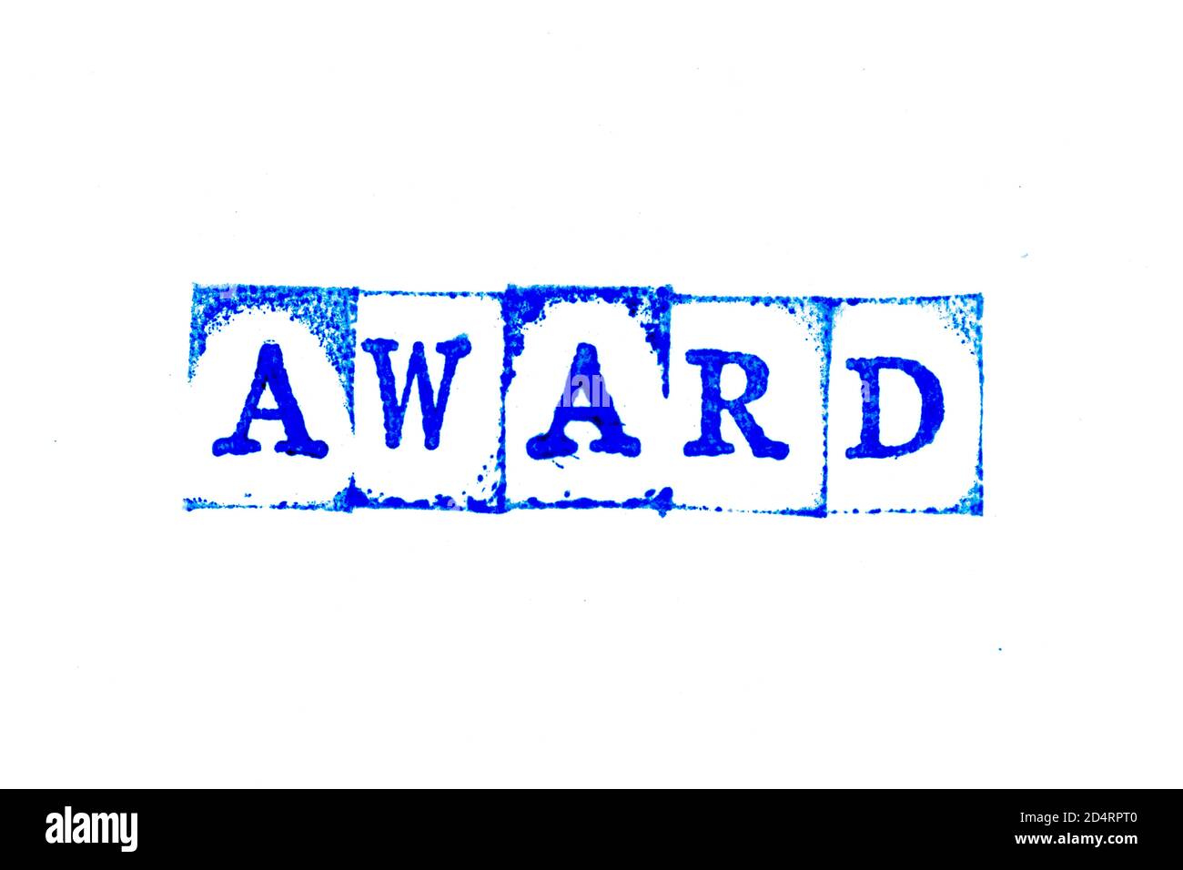 Blue color ink of rubber stamp in word award on white paper background Stock Photo
