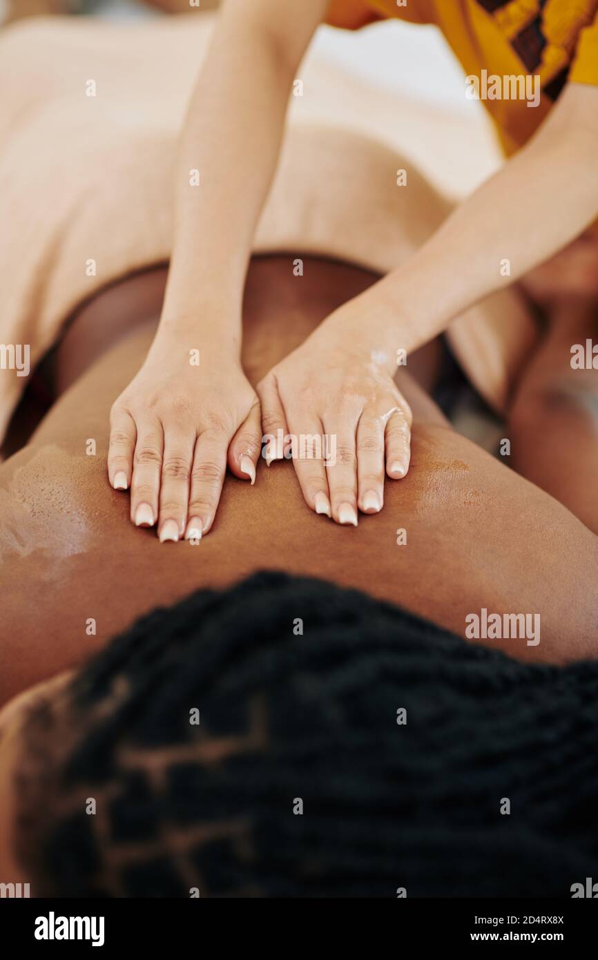 Woman getting spa back massage Stock Photo pic photo